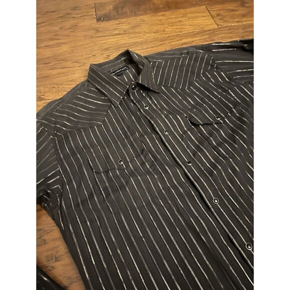 Panhandle Slim Men's Country Western Black Silver LARGE Shirt 16.5 Pearl Snap - Picture 6 of 8